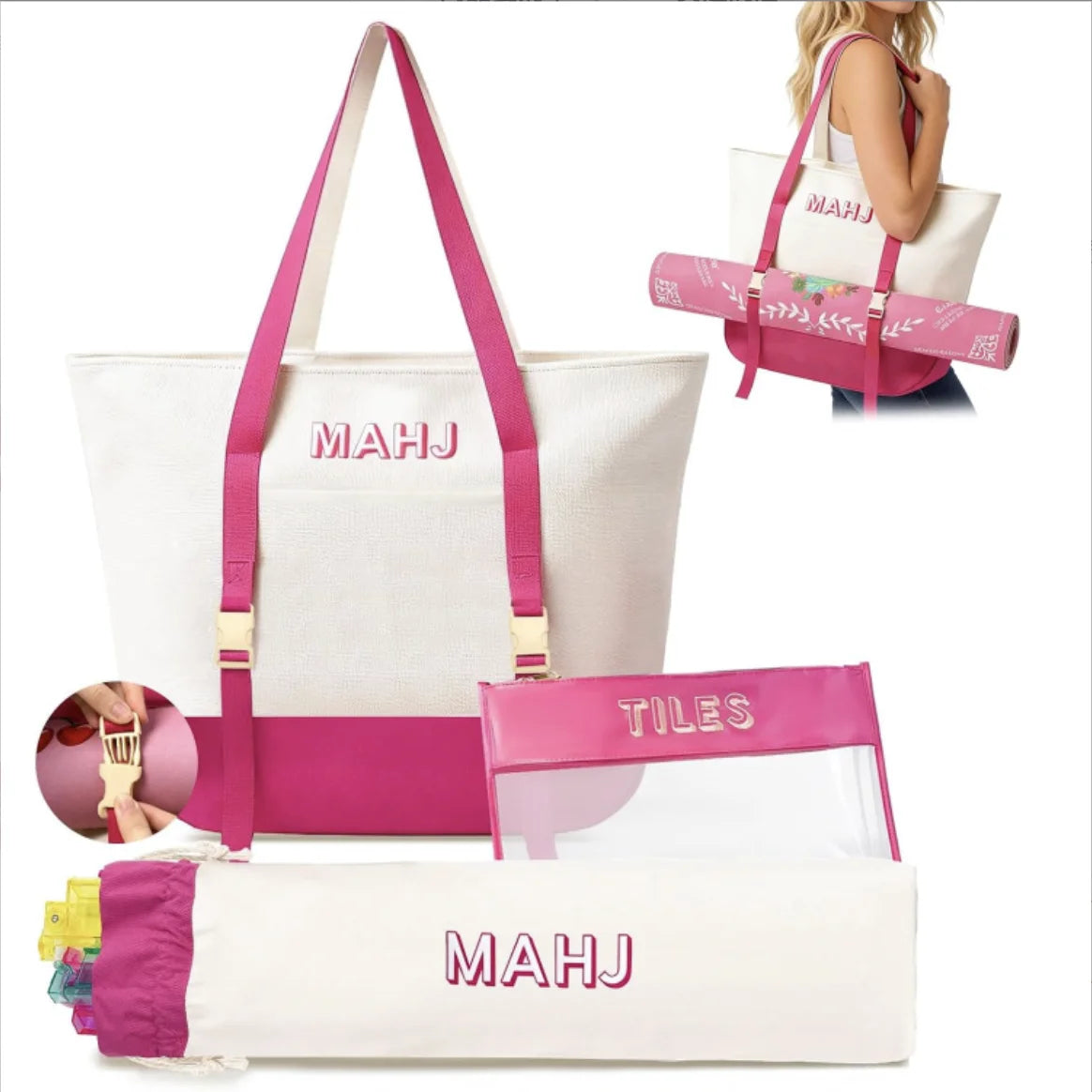 Blue/Beige Polyester Mahjong Storage Bag Set