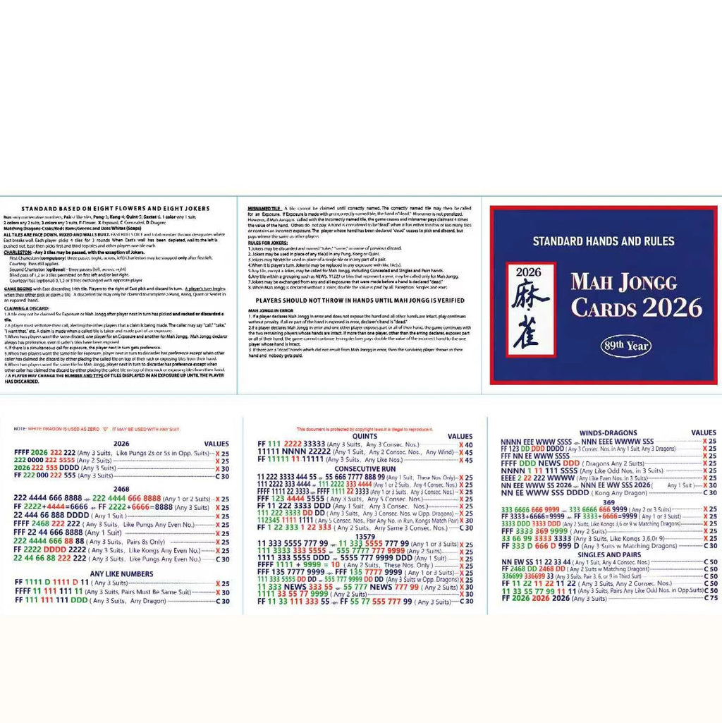 2026 American Mahjong Two-Color Eco-Friendly Cardboard Scorecard Rules Instruction