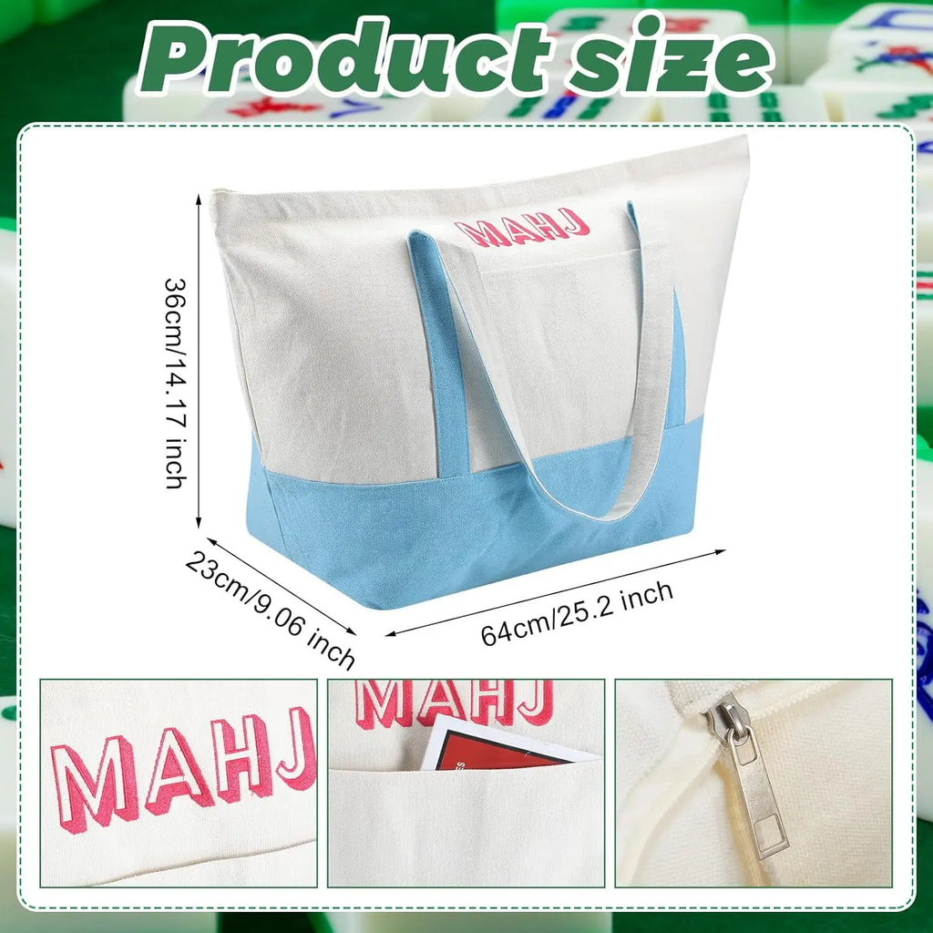Blue/Beige Polyester Mahjong Storage Bag Set