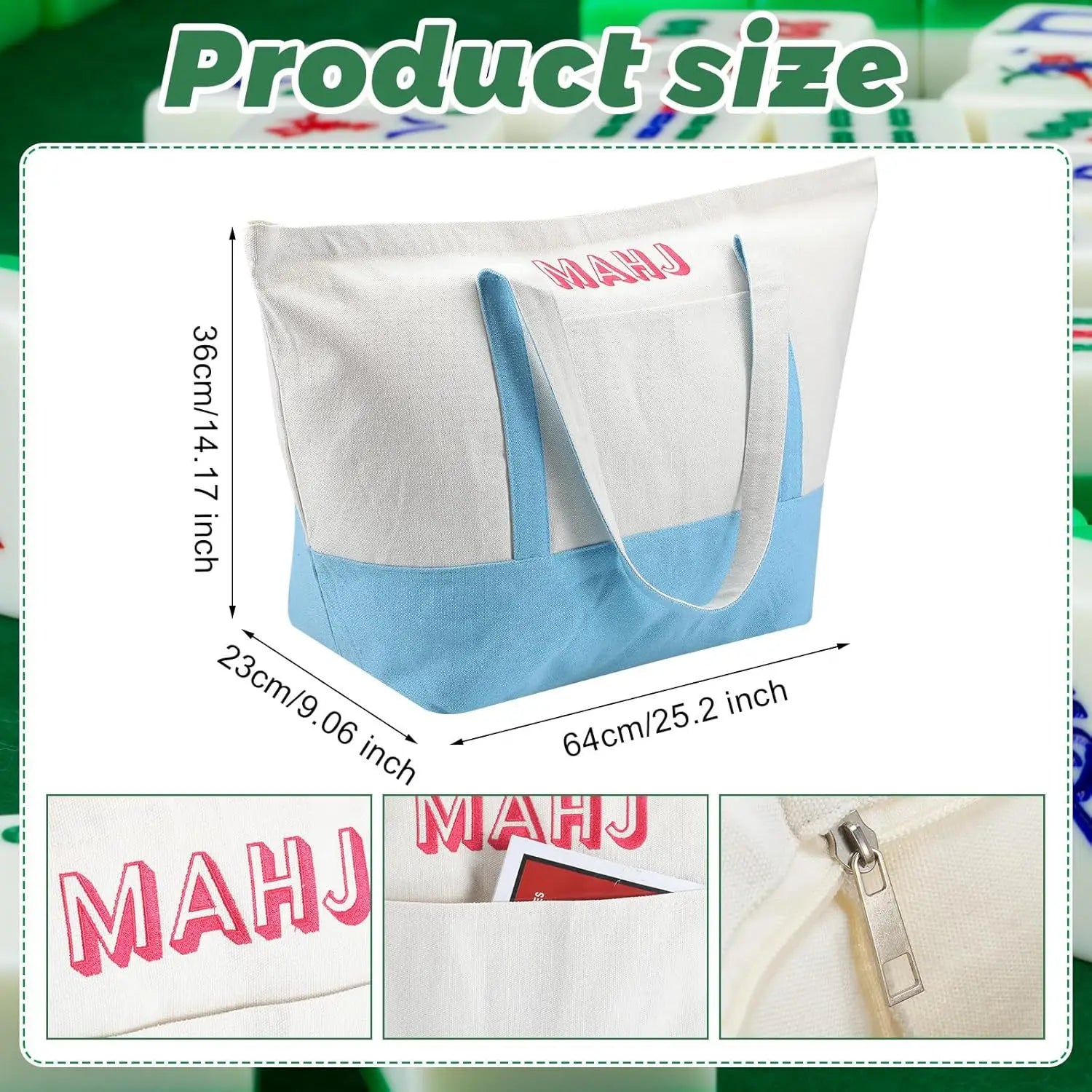 Blue/Beige Polyester Mahjong Storage Bag Set