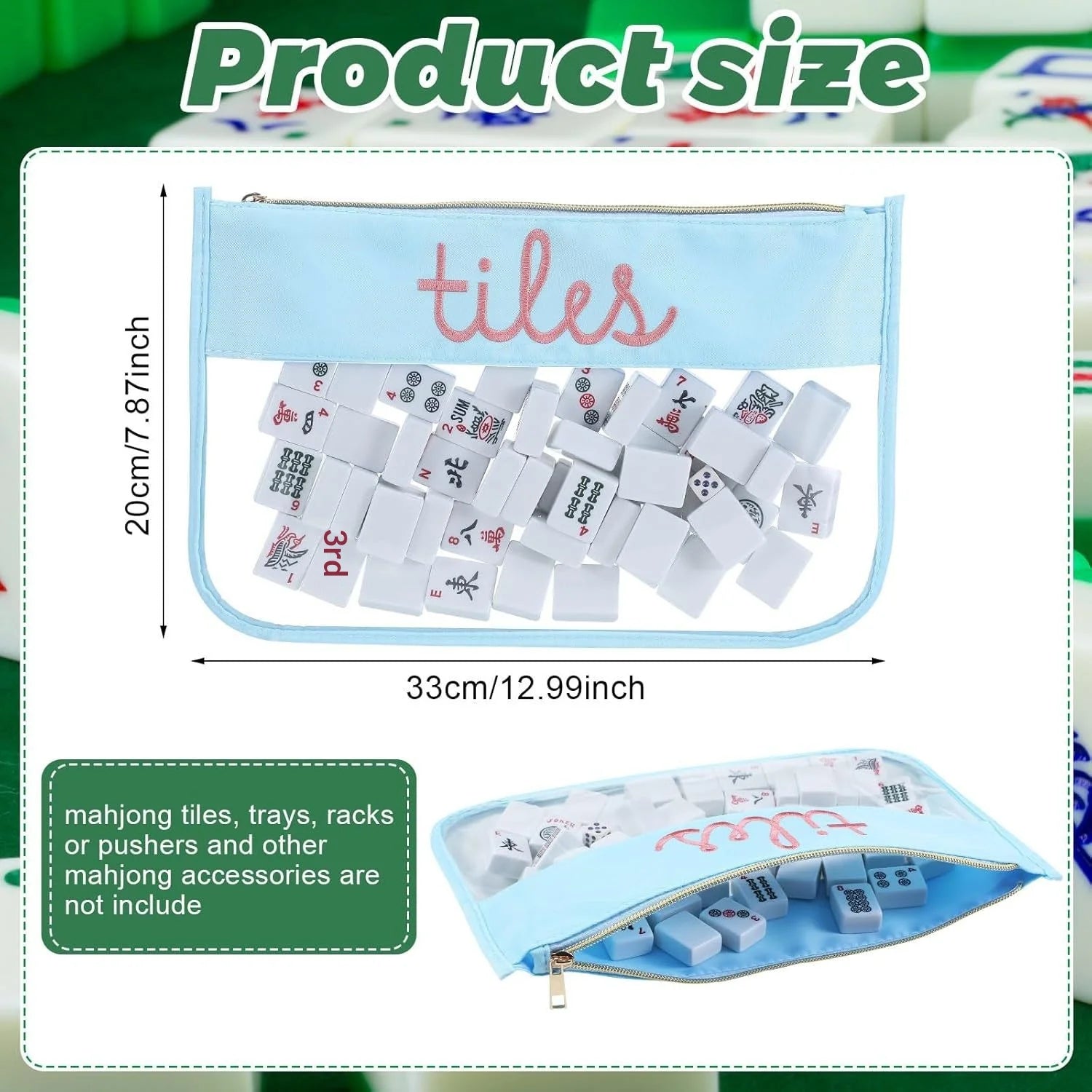Blue/Beige Polyester Mahjong Storage Bag Set